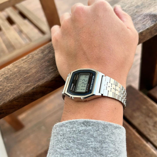 Retro Digital Watch – Stainless Steel, Water Resistant, Alarm, Chronograph